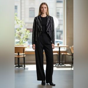 Colori, Black & White Striped Open Front Blazer, Made in Canada, Size M